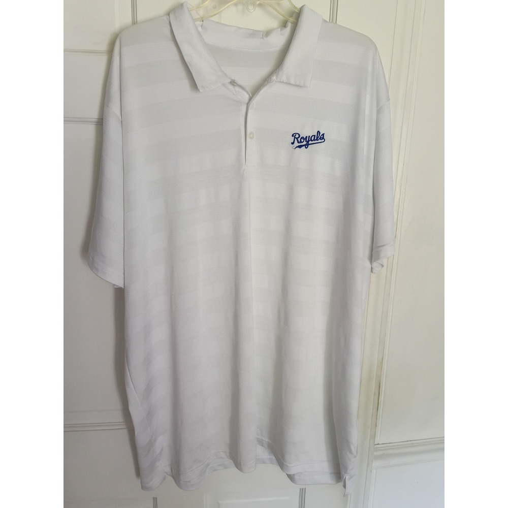 Kansas City Royals MLB Polo Shirt Mens XL White Textured Stripe Short Sleevelogo